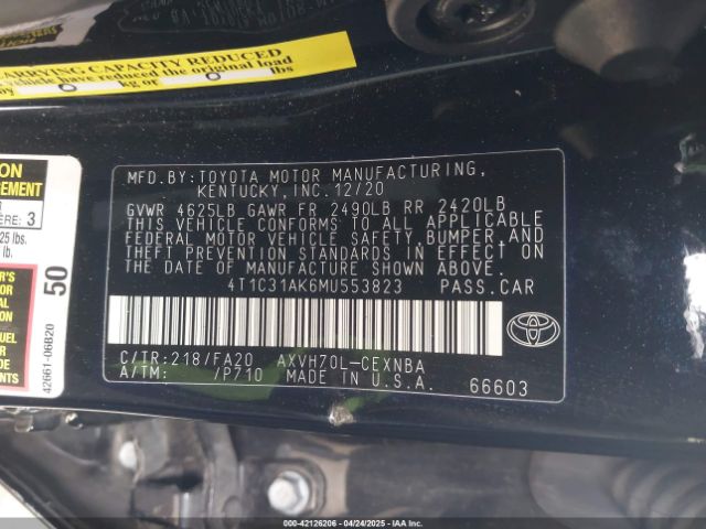 4T1C31AK6MU553823 Toyota Camry Le Hybrid