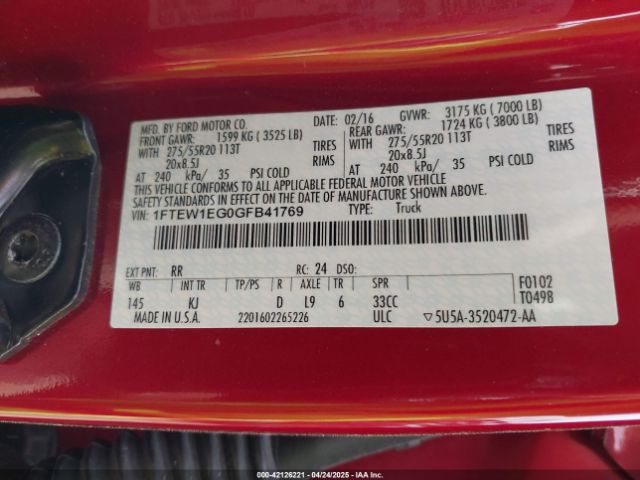 1FTEW1EG0GFB41769 Ford F-150 King Ranch