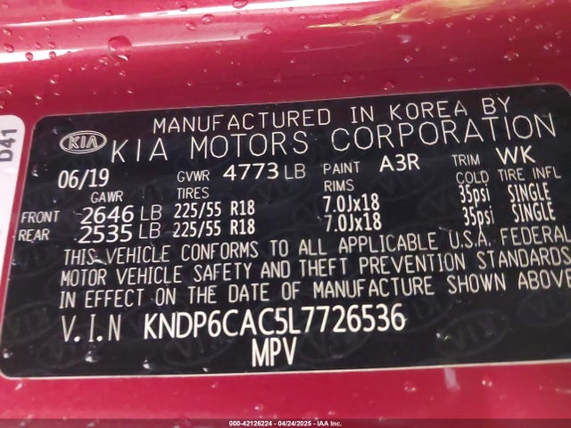 KNDP6CAC5L7726536 KIA gdi theta ii