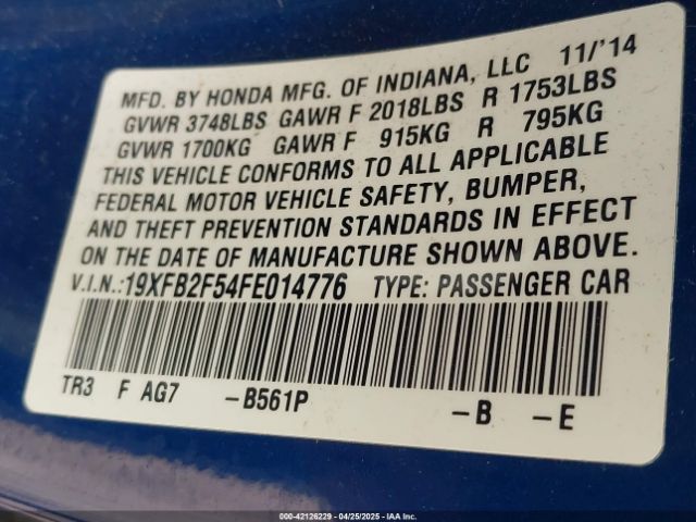 19XFB2F54FE014776 Honda Civic Lx