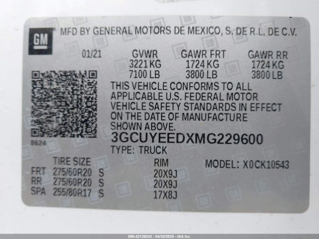 3GCUYEEDXMG229600 Chevrolet Silverado 1500 4wd  Short Bed Rst