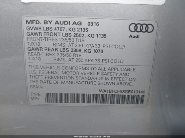 2016 AUDI Q3 WA1BFCFS8GR019140 Photo 8
