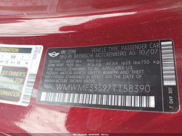 2007 MINI COOPER WMWMF33597TT58390 Photo 8
