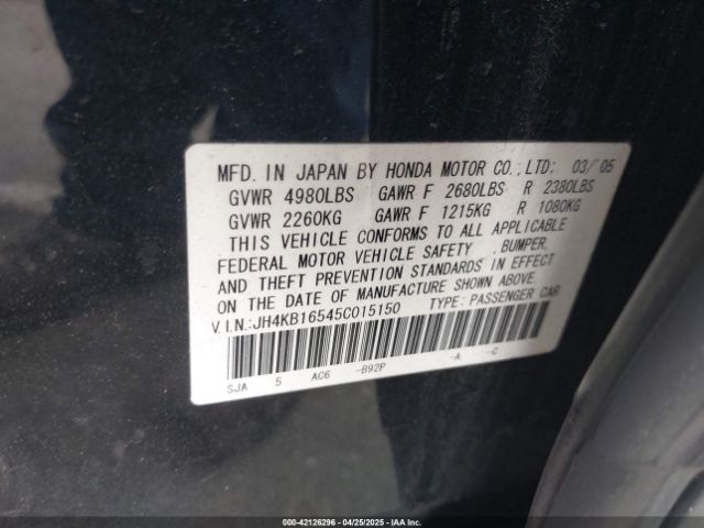 2005 ACURA RL JH4KB16545C015150 Photo 8