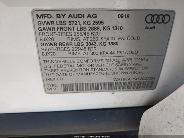 WA1B4AFY4K2002089 Audi Sq5 3.0t Premium
