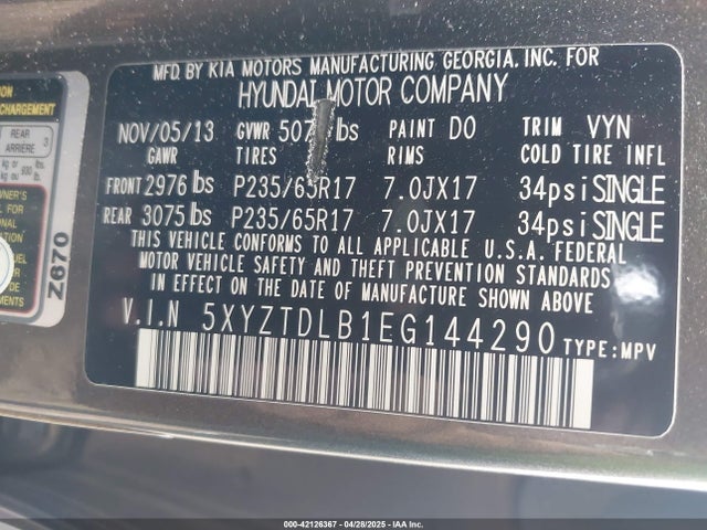 5XYZTDLB1EG144290 Hyundai Santa Fe Sport 2.4l