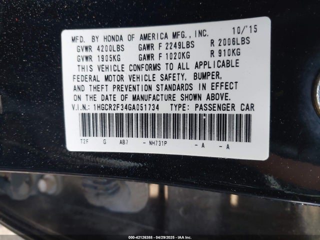 1HGCR2F34GA051734 Honda ACCORD LX