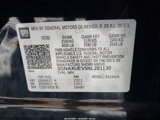 3GNAXUEV5NL281130 Chevrolet Equinox Awd Lt