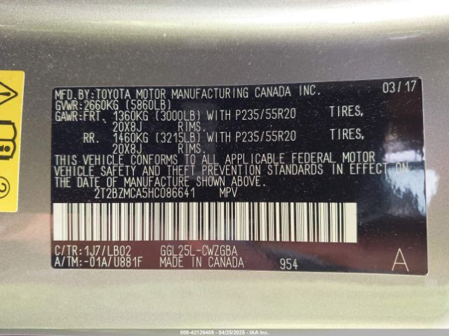 2T2BZMCA5HC086641 Lexus RX 350