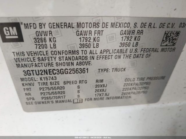 3GTU2NEC3GG256361 GMC Sierra 1500 Slt