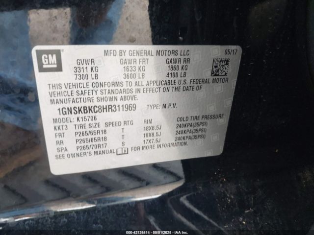 1GNSKBKC8HR311969 Chevrolet Tahoe Lt