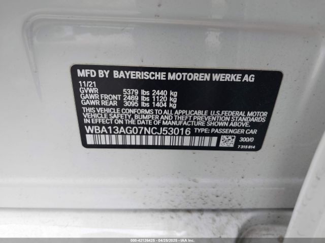 WBA13AG07NCJ53016 BMW 530e