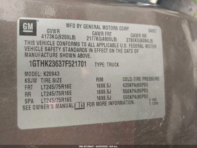 2007 GMC SIERRA 2500HD 1GTHK23637F521701 Photo 8