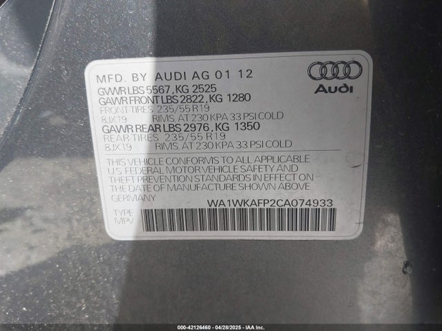 2012 AUDI Q5 WA1WKAFP2CA074933 Photo 8