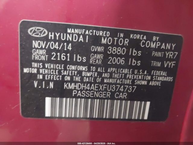 KMHDH4AEXFU374737 Hyundai Elantra Limited