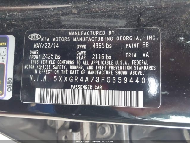 5XXGR4A73FG359440 KIA OPTIMA SX