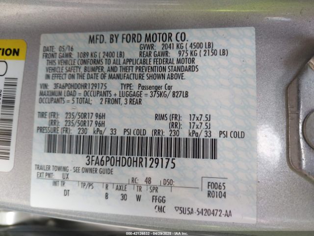 2017 FORD FUSION 3FA6P0HD0HR129175 Photo 8