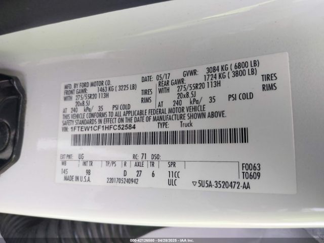 1FTEW1CF1HFC52584 Ford F-150 Platinum
