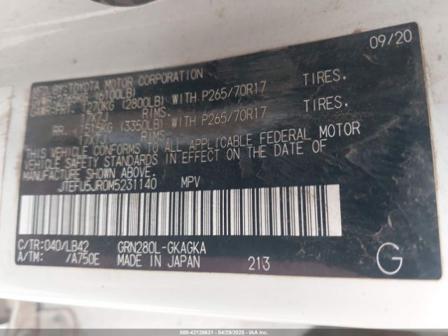 JTEFU5JR0M5231140 Toyota 4runner Sr5 Premium