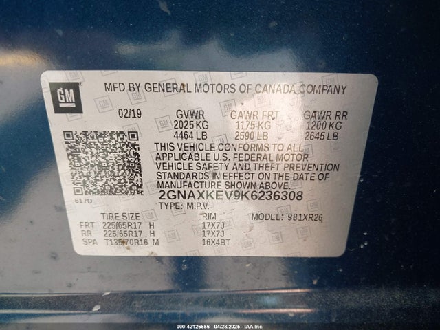 Chevrolet EQUINOX LT 2019 2GNAXKEV9K6236308 Image 9