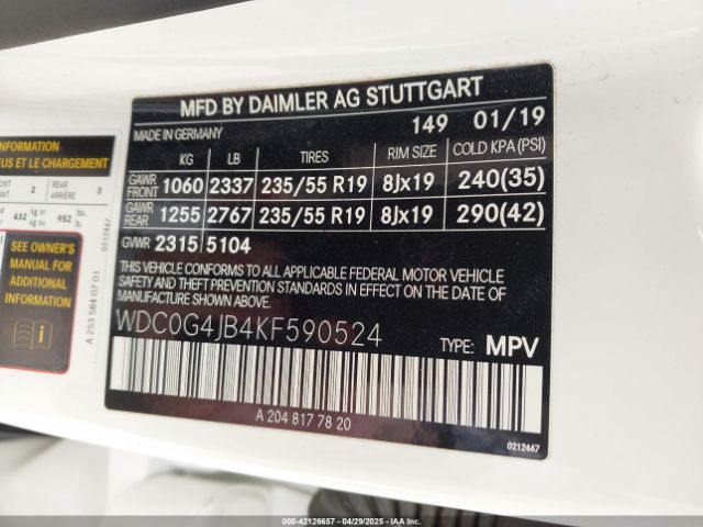 WDC0G4JB4KF590524 Mercedes-Benz GLC 300
