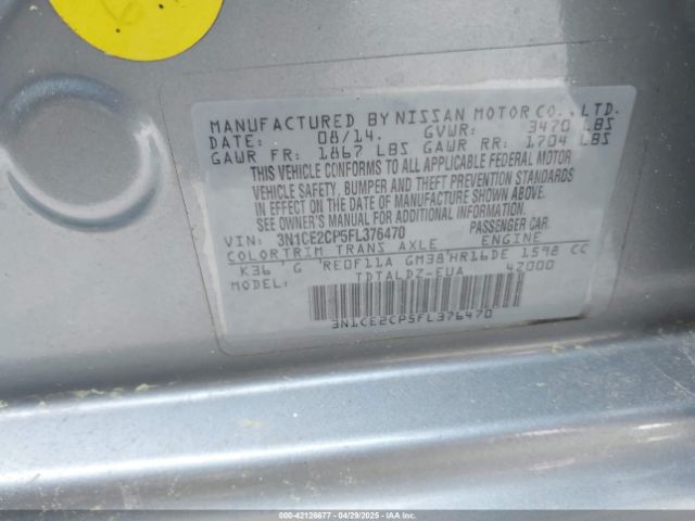 3N1CE2CP5FL376470 Nissan Versa Note S (sr)/s Plus/sl/sr/sv