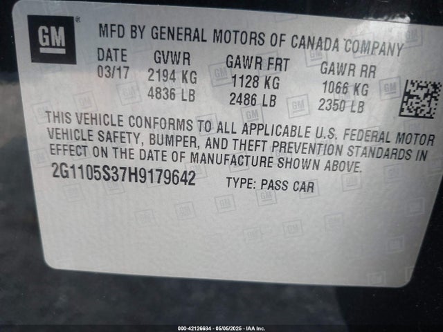 2G1105S37H9179642 Chevrolet IMPALA 1LT