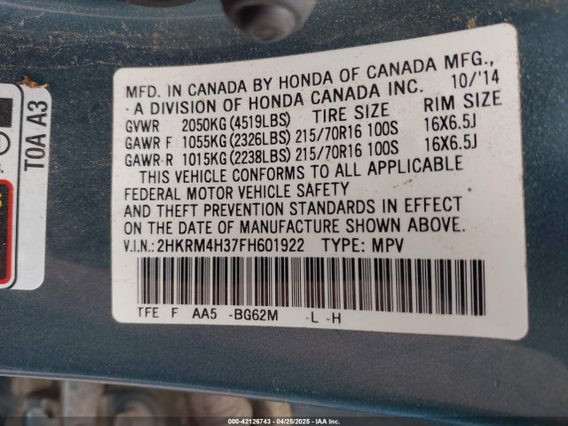 2HKRM4H37FH601922 Honda CR-V LX