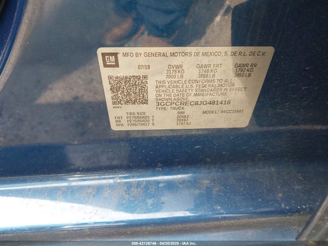 3GCPCREC8JG481416 Chevrolet Silverado 1500 1lt