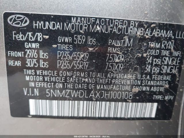 2018 HYUNDAI SANTA FE SPORT 5NMZWDLAXJH100108 Photo 8