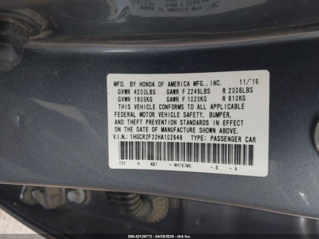 1HGCR2F32HA102648 Honda ACCORD LX