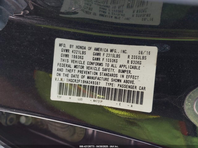 1HGCR2F19HA049087 Honda k24w1