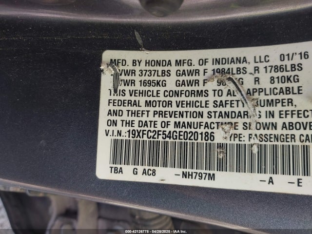 Honda Civic Lx 2016 19XFC2F54GE020186 Image 9