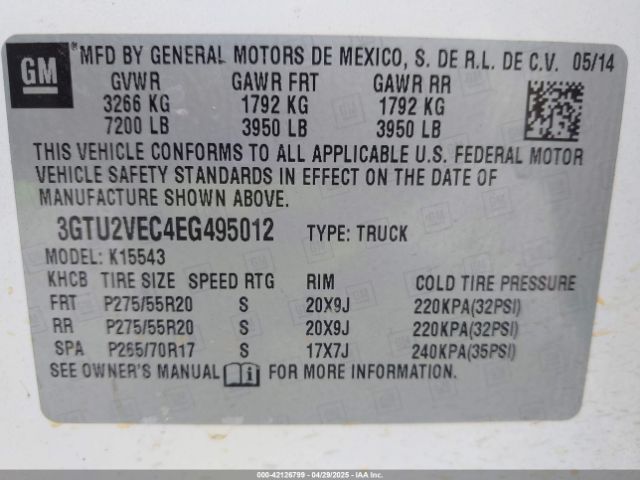 3GTU2VEC4EG495012 GMC Sierra 1500 Slt