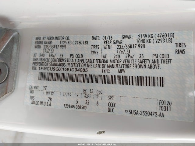 1FMCU9GX1GUC04085 Ford ESCAPE SE