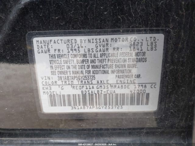 3N1AB7AP5GY253725 Nissan SENTRA S