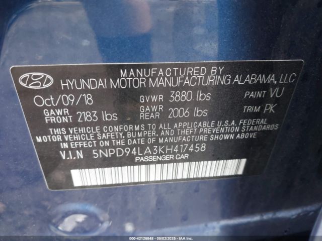 5NPD94LA3KH417458 Hyundai Elantra Eco