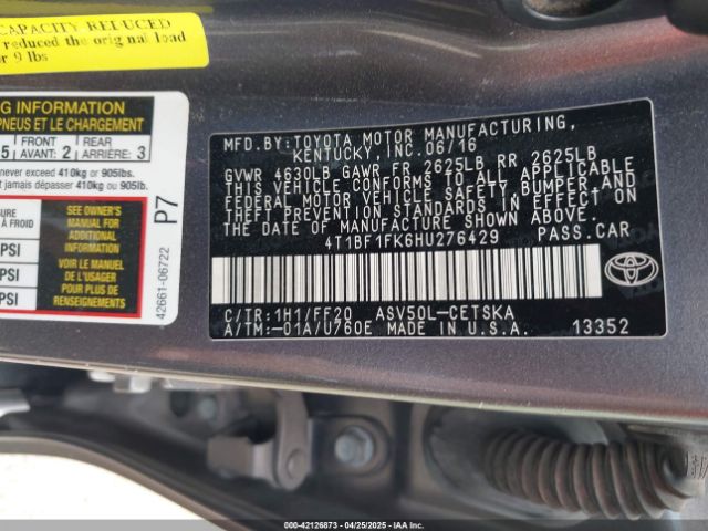 4T1BF1FK6HU276429 Toyota CAMRY SE