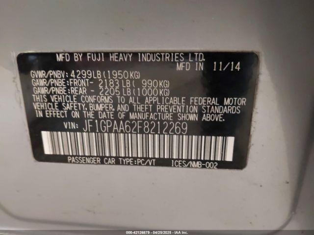 JF1GPAA62F8212269 Subaru Impreza 2.0i