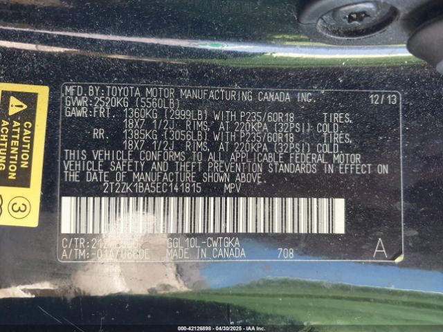 2T2ZK1BA5EC141815 Lexus RX 350
