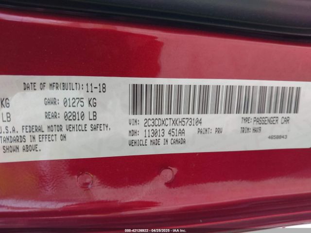 2C3CDXCTXKH573104 Dodge Charger R/t Rwd