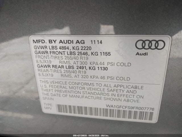 WA1GFCFS9FR007776 Audi Q3 2.0t Premium Plus