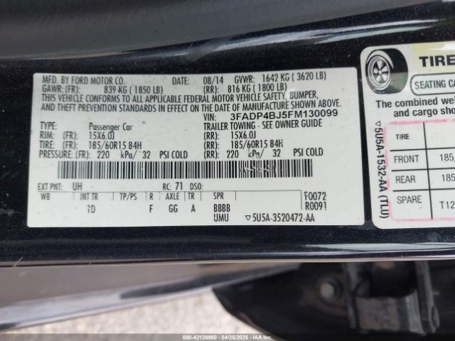 3FADP4BJ5FM130099 Ford FIESTA SE