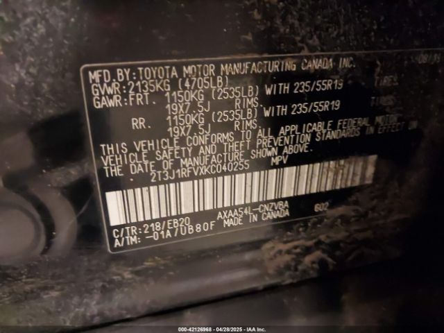 2T3J1RFVXKC040255 Toyota Rav4 Adventure