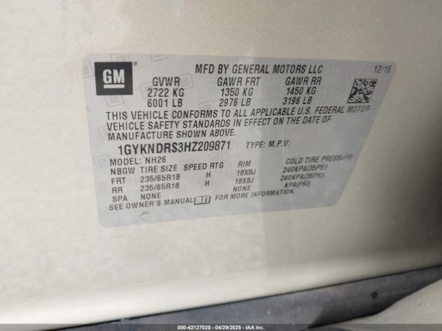 1GYKNDRS3HZ209871 Cadillac XT5 LUXURY