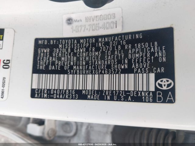 5YFBURHEXGP463572 Toyota Corolla Le Plus