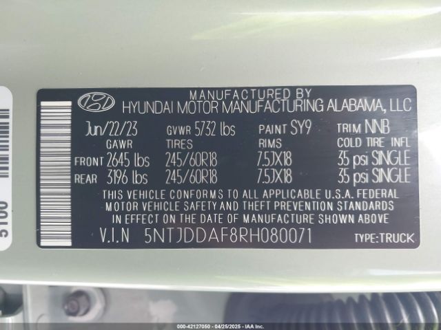 5NTJDDAF8RH080071 Hyundai Santa Cruz Xrt
