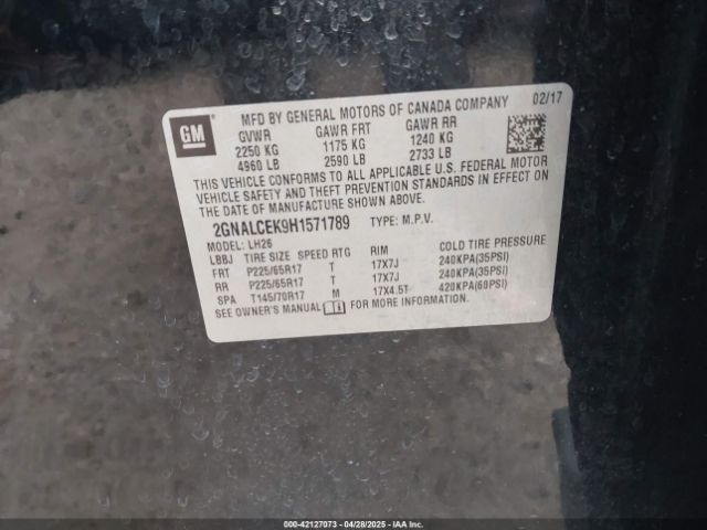 2GNALCEK9H1571789 Chevrolet EQUINOX LT