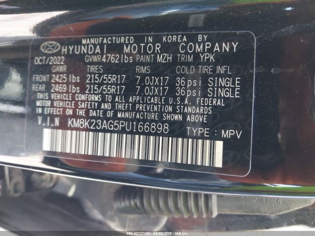 KM8K23AG5PU166898 Hyundai Kona Electric Se