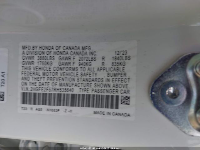2024 HONDA CIVIC 2HGFE2F57RH535640 Photo 8